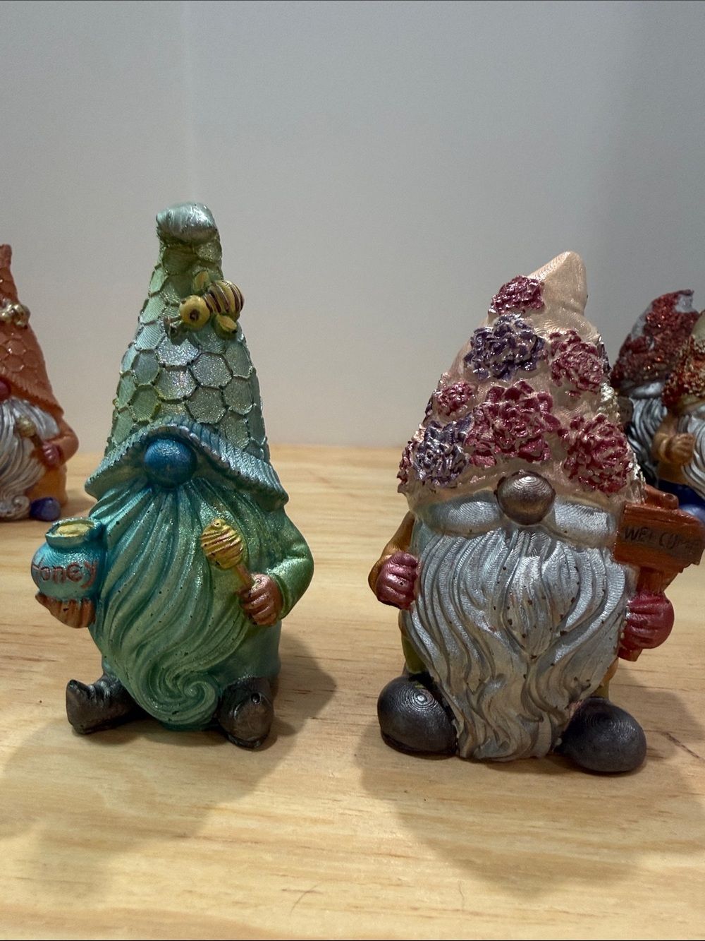 Whimsical Garden Gnome Set - Green & Cream